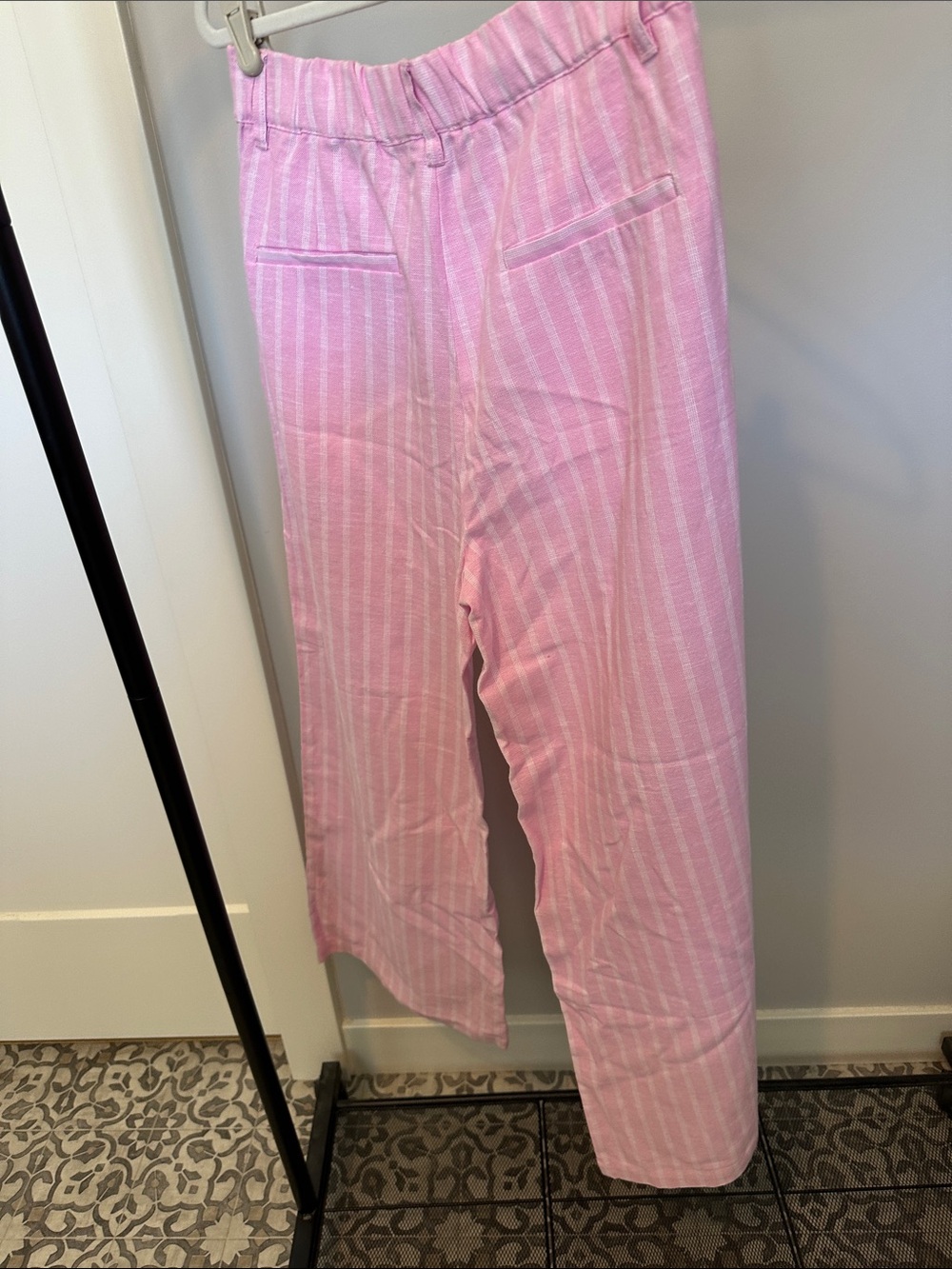 Love Tree Pink and White Striped Linen Blend Pants - Picture 3 of 3
